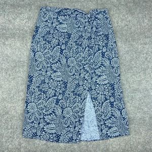 Madewell Blue and White Floral Paisley Midi Skirt
